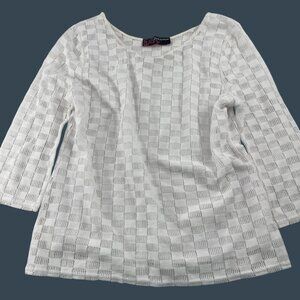 Peck & Peck Womens White‎ Textured 3/4 Sleeve Top XL Cotton/Polyester